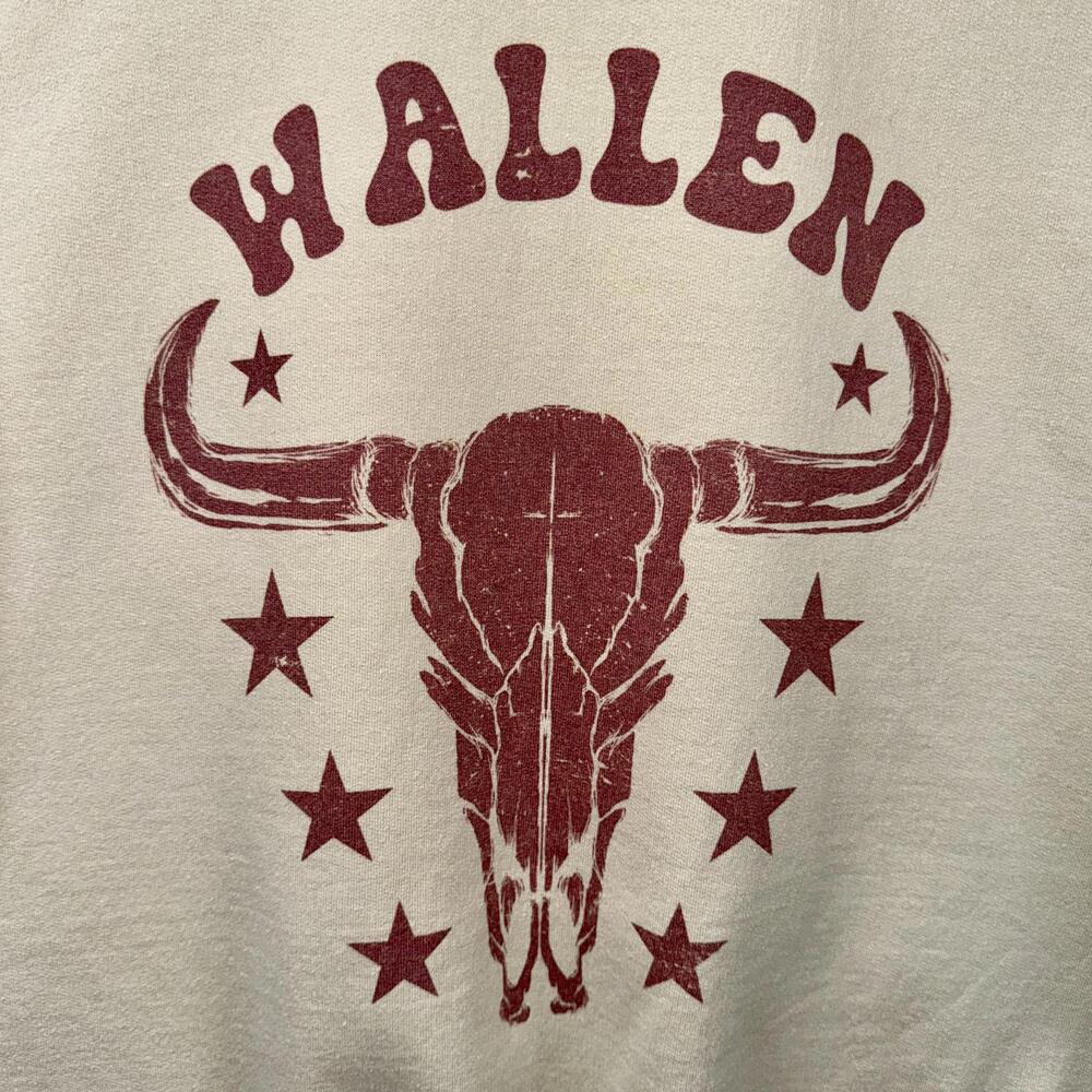 Morgan Wallen Cream “WALLEN” Bull Skull Crewneck Sweatshirt - M - Picture 2 of 7